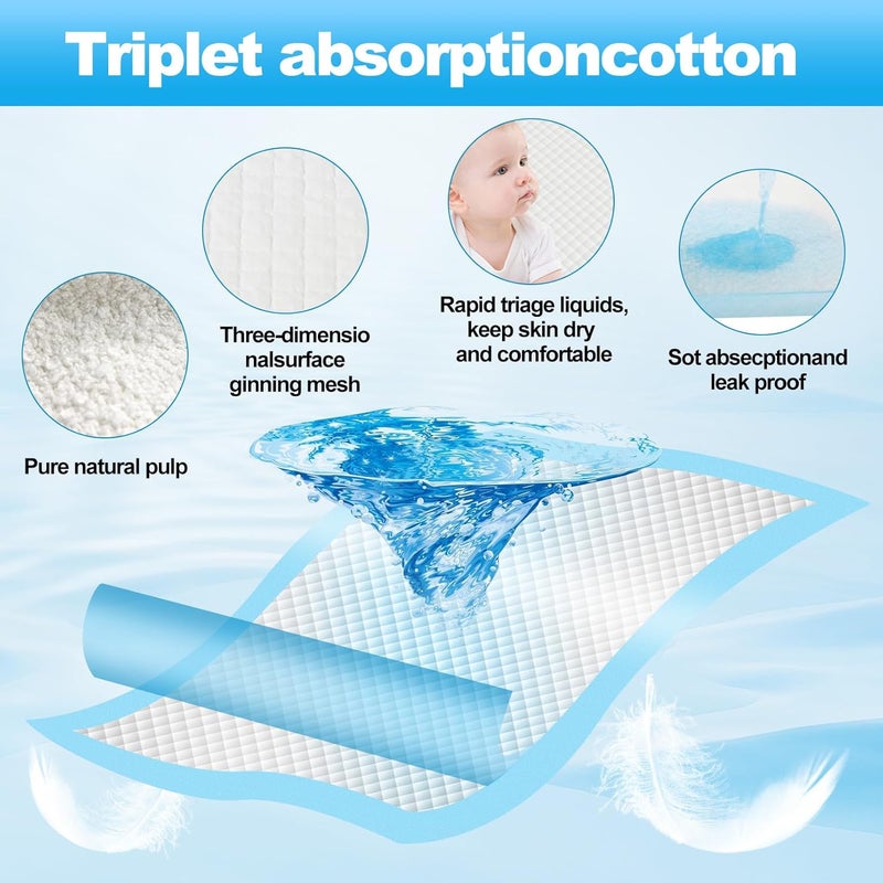 Extrapins 100 Pack Disposable Changing Pads,Waterproof Baby Disposable Underpads,Soft Absorbent Waterproof Diaper Changing Pad for Baby Incontinence with Moisture Protector,23.6 x 17.7Inch(Blue) - Image 4